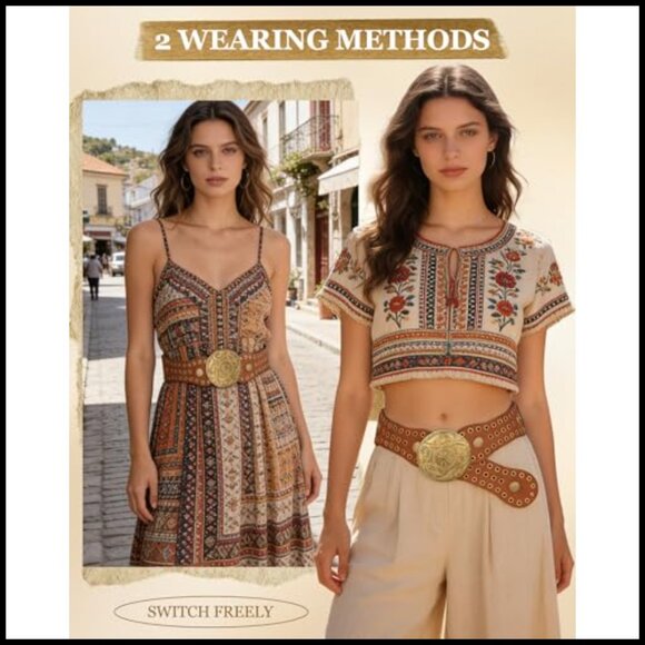 Wide Western Belt with Vintage Concho Buckle Boho Cowgirl Festival Wear main image 6